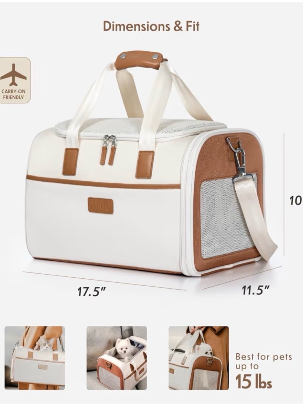 Cream and Tan Small Pet Duffel Carrier - Picture 2 of 11